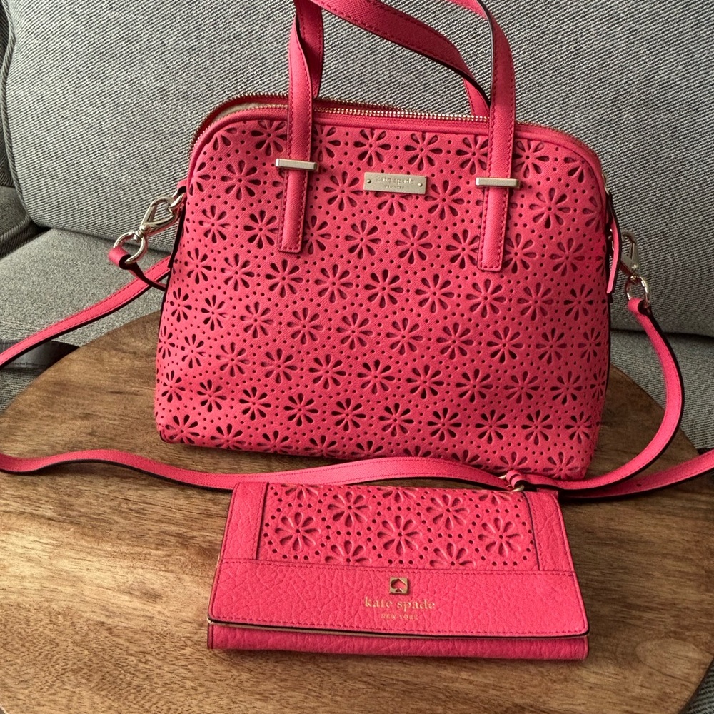Kate Spade Coral Floral Purse and Wallet Set